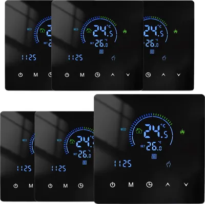 A collage of digital thermostats.