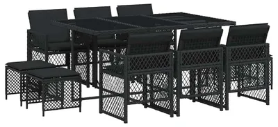 Produktbild von vidaXL 11-tlg. Garten-Essgruppe mit Kissen Schwarz Poly Rattan