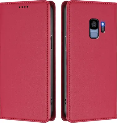 Image de Étui en cuir pour Samsung Galaxy S9, étui magnétique en cuirPolyuréthaneavec support Rouge