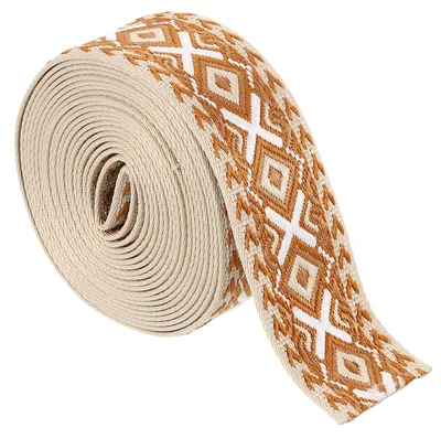 Jacquard-Gurtband 5 Yards, 50 mm, Polyester, Gelb-Braun-Weiß