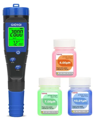 pH-Meter Salztester 5-in-1 für Schwimmbad, digital, mit Kalibrierlösung