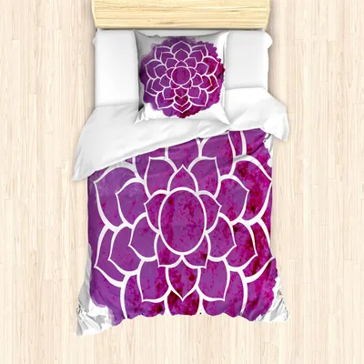 Produktbild von ABAKUHAUS lila Mandala Bettbezug Set, Aquarell Lotus Flower Yoga Meditation Zen Boho Stil Painbrush Artwork, 135 x 200 cm + 80 x 80 cm, Fuchsia Weiß