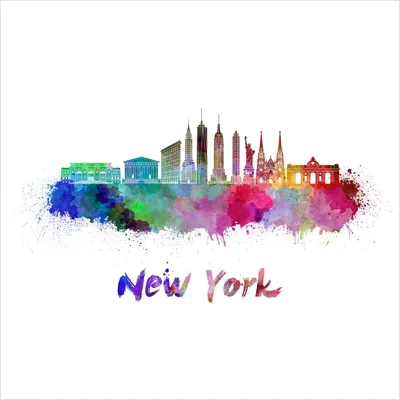 Produktbild von Wallario Wandbild aus Acryl, 50 x 50 cm, freischwebende Optik - Städte als Aquarell - Skyline von New York