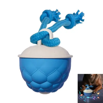 Produktbild von Berührungsaktivierter Hundespielzeugball mit Seil, quietschendes interaktives Spielzeug für Hunde, USB-aufladbar