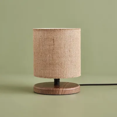 Produktbild von Opviq, Hochwertige Tischlampe, Beige, 22 cm hoch | 100% Stoff, Holzfuß, Schirmdurchmesser: 15 cm, E14 Fassung, max. 40 W | Rustikales Design für modernes Wohnen.