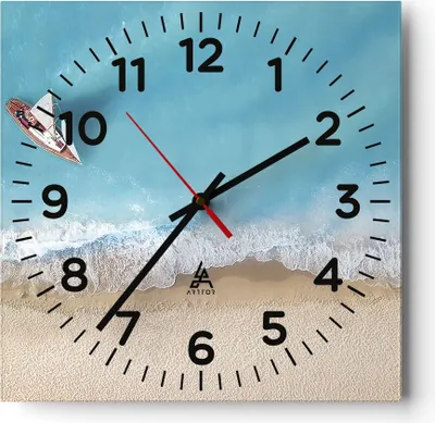 Produktbild von Wanduhr - Quadrat - Glasuhr - Yacht Sommer Meer - 30x30cm - Schleichendes Uhrwerk - Lautlos - zum Aufhängen bereit - Dekoration Modern - Wanddekoration aus Glas - C4AC30x30-4140