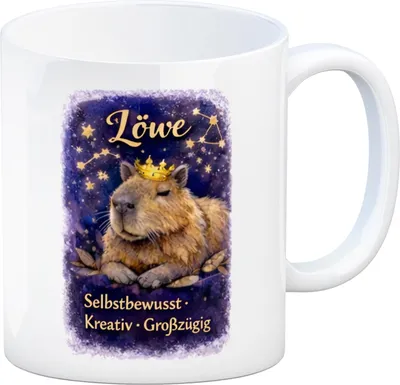 Produktbild von Löwe Sternzeichen Cabybara Kaffeebecher für Astrologie Fans