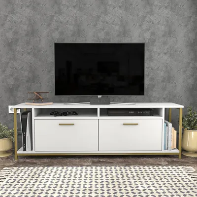 Productafbeelding van Skye Decor, Omar - Wit, Goud, TV-tafel, Wit, 100% melaminecoating op spaanplaat, 160 x 35 x 50,8 cm