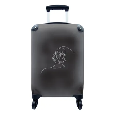 Produktbild von MuchoWow® Koffer Handgepäck Trolley Rollkoffer Kleine Reisekoffer mit 4 Rollen - Strichzeichnung - Frau - Porträt - Cabin Size < 55x40x23 cm & 55x40x20 cm - Fotokoffer - Kabinenkoffer - Boardgepäck - Reise-Box - Reisekoffer - Reisegepäck - Koffer mit Bild - Trolley für Kinder