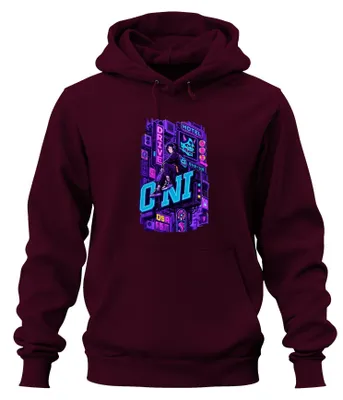 Obrázok produktu pre ONÍ Neon Maska, cyberpunkový štýl, anime, streetwear, Japonsko, Y2K, mikina s kapucňou, farba: bordová, veľkosť: M