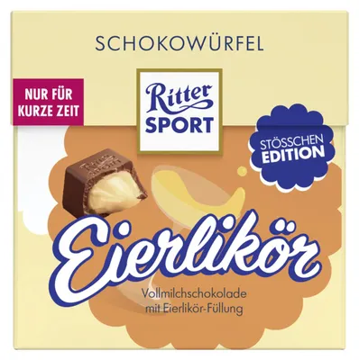 Zdjęcie produktu dla Ritter Sport – kostki czekoladowe z likierem jajecznym w pudełku, czekolada z nadzieniem, 176 g