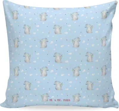 Produktbild von Mr. & Mrs. Panda Kissen 40x40 Elefant Seifenblasen - Blau - Geschenk, für sofa, Lustige Sprüche, Sofakissen, kuschelkissen, Liebesspruch, Elefanten, couch, Zierkissen