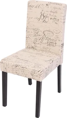Produktbild von Esszimmerstuhl Littau, Küchenstuhl Stuhl, Stoff/Textil  Schriftzug creme, dunkle Beine
