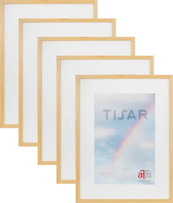 Produktbild von aFFa frames,  Tisar, Bilderrahmen aus Holz, rechteckig, mit Acrylglasfront, Naturbelassen, 29,7x42 cm, 5er Set