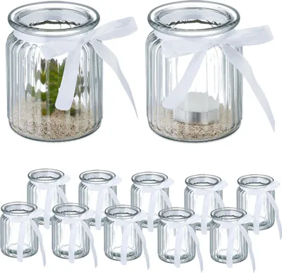 12er-Set Windlichter, Glas, transparent, HxB 9,5x7,5 cm