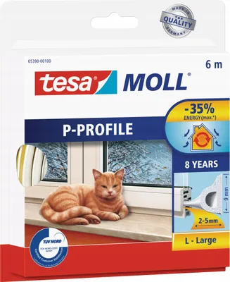 Produktbild von TESA PVC selbstklebende Gummidichtung für Fenstertür P-Profil weiß 6m