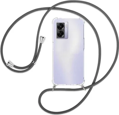 Produktbild von Handykette Backcover-Schutzhülle mit Band (Metall silberfarben) für Realme Narzo 50 5G, A57 / A77 - dunkelgrau