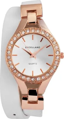Produktbild von Damenuhr Armbanduhr Kunstleder Wickelband weiß 43 cm Steinbesatz Analog