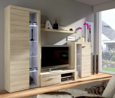 Produktbild von Tkmoebel Schrankwand Wohnwand Rumba Anbauwand Wohnkombi Wohnzimmer Breite 270cm,Sonoma-Eiche