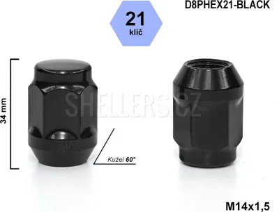 Obrázek produktu pro Kolová matice M14x1,5 kužel, zavřená, klíč 21, D8PHEX21-BLACK, výška 34 mm