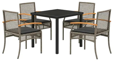 Image de vidaXL Ensemble de jardin pour repas, 5 pièces, gris et noir, en rotin