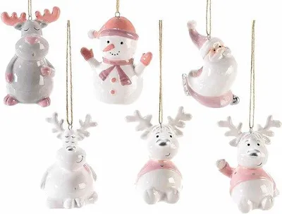 Productafbeelding van Kerstdecoratie Set - Hangers Kerstboom - Kerstboom Versieren - Keramiek Figuren - 12 Stuks - Wit