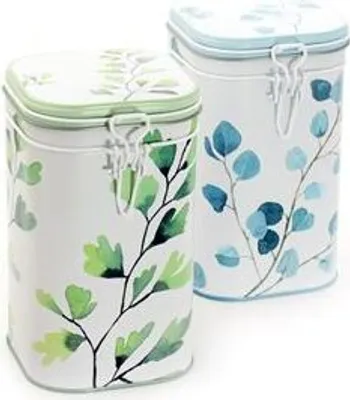 Produktbild von Dose "Trees", 250 g eckig, 2-fach sortiert, Aroma-Bügelverschluss, 16,3 x 9,5 x 9,5 cm