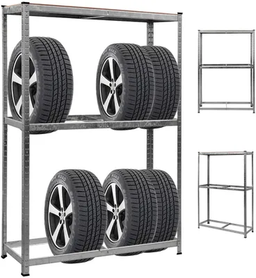 Produktbild von Reifenregal für 8 Reifen belastbar bis 795 kg, Reifenstaender Werkstattregal SteckregalLagerregal aus Metall, verstellbares Schwerlastregal 180 x 120 x 40 cm