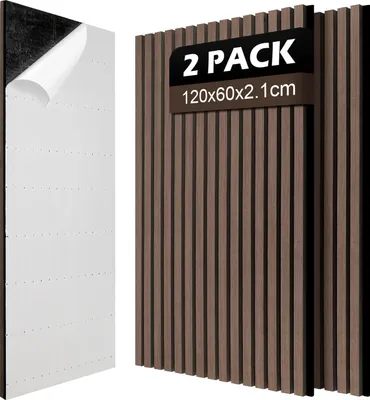 Zdjęcie produktu dla Jayseuw 2 sztuki samoprzylepne  panele akustyczne panele ścienne nowoczesne panele ścienne  akustyczne ściany drewniane  panele ścienne MDF 120x60x2,1 cm orzech