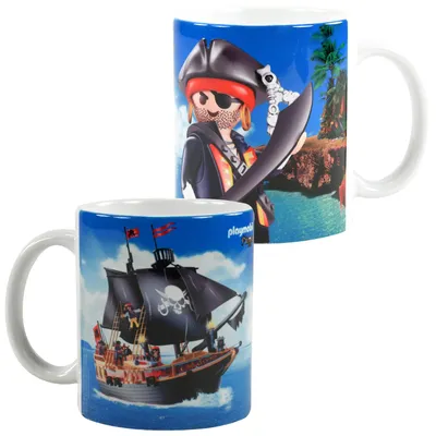 Produktbild von PLAYMOBIL Tasse - Piraten Kaffeetasse Becher Kaffeebecher aus Keramik Blau 320 ml