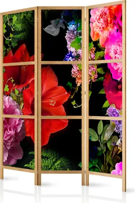 Zdjęcie produktu dla Parawan japoński Kwiaty 135x172 cm 3-częściowy wielokolorowy
