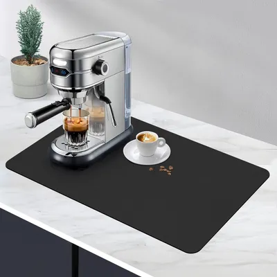 Produktbild von Geschirrmatte, Kaffeemaschinenmatte (50 x 30 cm, schwarz), saugfähige Abtropfmatte/Trockenmatte/Antirutschmatte für Küche, Spüle und Bad