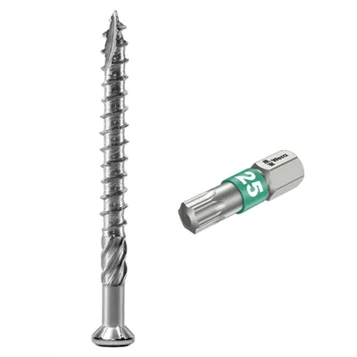 Terrassenschrauben T-INOX inkl. Wera TX 25 Edelstahlbit