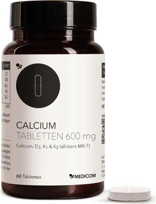 Produktbild von Medicom Calcium Tabletten 600 mg mit Vitamin D3, K1 und K2, 60 Tabletten, für Knochen und Immunsystem