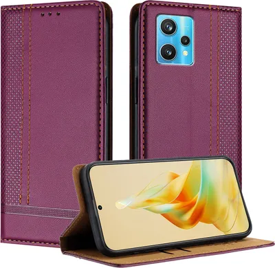 Obrázek produktu pro Pouzdro na mobilní telefon pro Realme 9 Pro+ kožené flipové ochranné pouzdro s funkcí stojánku fialové