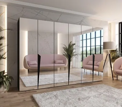 Obrázek produktu pro Velká šatní skříň 300 cm SORAYA 3 se zrcadlem - černá / černé úchyty