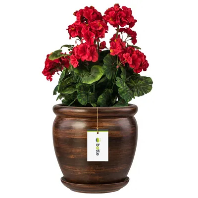 Produktbild von Blumentopf Blumenübertopf Dunkelbraun Blumenschale mit Untersetzer Rund DxH 280 mm x 305 mm Oberfläche Matte Keramik Modern Glamour