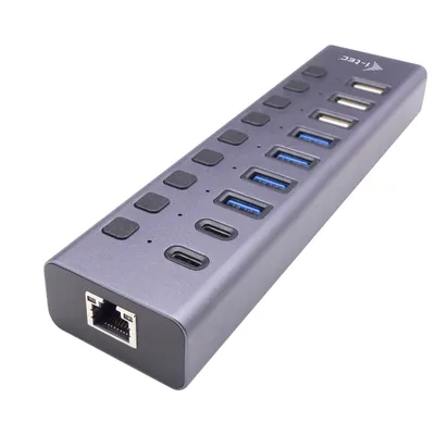Produktbild von i-tec USB-A/USB-C Charging HUB 9port with LAN + Power Adapter 60 W, USB 2.0 Type-C, RJ-45, USB 2.0, USB 3.2 Gen 1 (3.1 Gen 1) Type-A, USB 3.2 Gen 1 (3.1 Gen 1) Type-C, USB Typ-C, 5000 Mbit/s, Grau, 1 m, Gigabit Ethernet