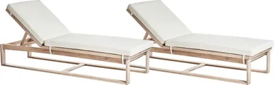 Produktbild von BELIANI Sonnenliegen 2er Set Hellbraun aus Akazienholz mit Auflage Cremeweiß Verstellbare Rückenlehne Gartenliege