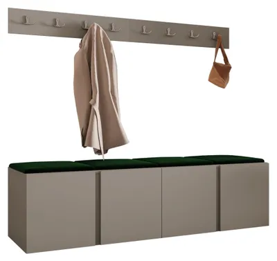 Produktbild von MIRJAN24 Garderoben-Set Orion VII, Garderobe mit Sitzbank mit 4 x Wandpanel 42x42 (Farbe: Cashmere, Polo 889)