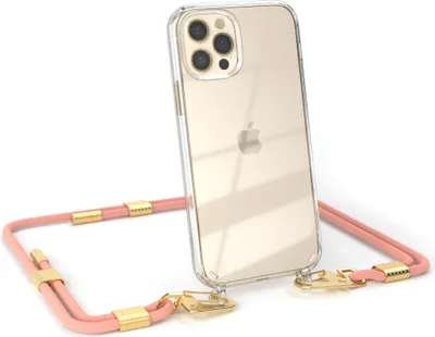 Produktbild von EAZY CASE Handykette für Apple iPhone 12 / 12 Pro, Transparente Silikonhülle mit Band, Clear Case, abnehmbar in  Rosa