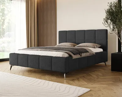 Image de Chilly Möbel Design Lit Miria - Lit rembourré avec cadre en métal, coffre et rangement 200x200 cm / Bouclé Soft / Noir