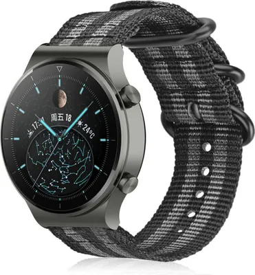 Produktbild von Strap-it Huawei Watch GT 2 Pro Nylon Schnallenarmband (Schwarz/Grau)