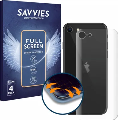 Produktbild von 4x Savvies Fullscreen Schutzfolie für Apple iPhone SE 2 / SE 3 (Rückseite) Displayschutz Folie Fullcover Klar Transparent