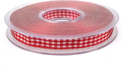 Produktbild von 25m Dekoband kariert 10mm Antennenband 1cm Auto Geschenkband Schleifenband Karo, Farbe:rot