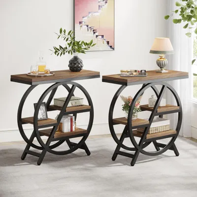 Immagine prodotto di Tavolino laterale a 3 ripiani, legno e metallo, 65 x 30 cm, colore marrone