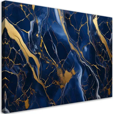 Image de Toile Marbre bleu et lofts dorés 120x80 Feeby Bleu Image pour le mur, prête à être accrochée