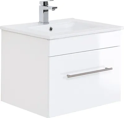Produktbild von Badmöbel Waschtisch mit Waschbecken LAGOS-02 Hochglanz weiß, B x H x T ca. 60,5 x 50 x 46,3 cm