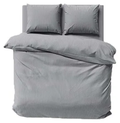 Produktbild von Satin Bettwäsche Set 160x200 Glatt Gestreift Premium Grau
