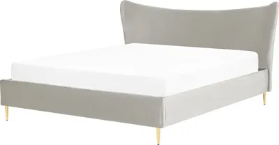 Obrázok produktu pre BELIANI Posteľ svetlosivá zamatová 180 x 200 cm čalúnený rám postele s roštom a čelom kovové nohy moderný glamour štýl spálňa
